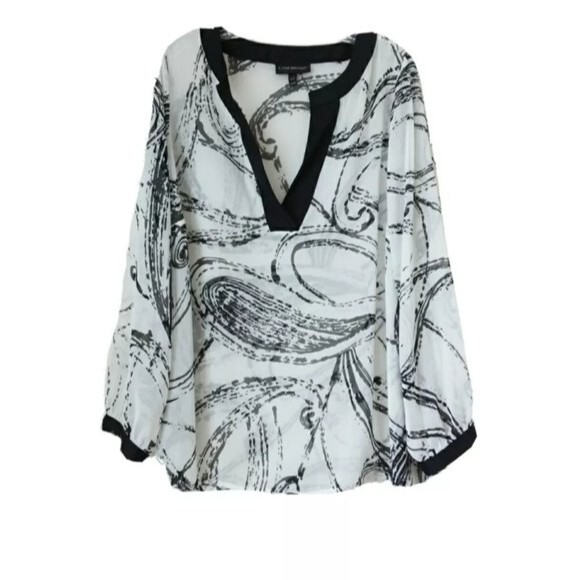 Lane Bryant White Black Contrast Semi-sheer Top 14/16 - Picture 1 of 4